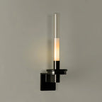 Glass Tube Wall Lamp, Glossy Black Iron Base