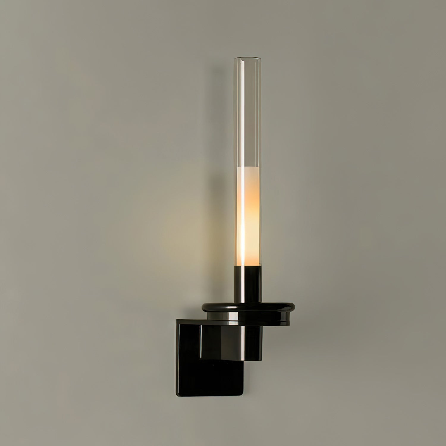 Glass Tube Wall Lamp, Glossy Black Iron Base