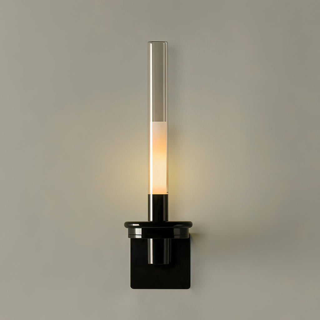 Glass Tube Wall Lamp, Glossy Black Iron Base