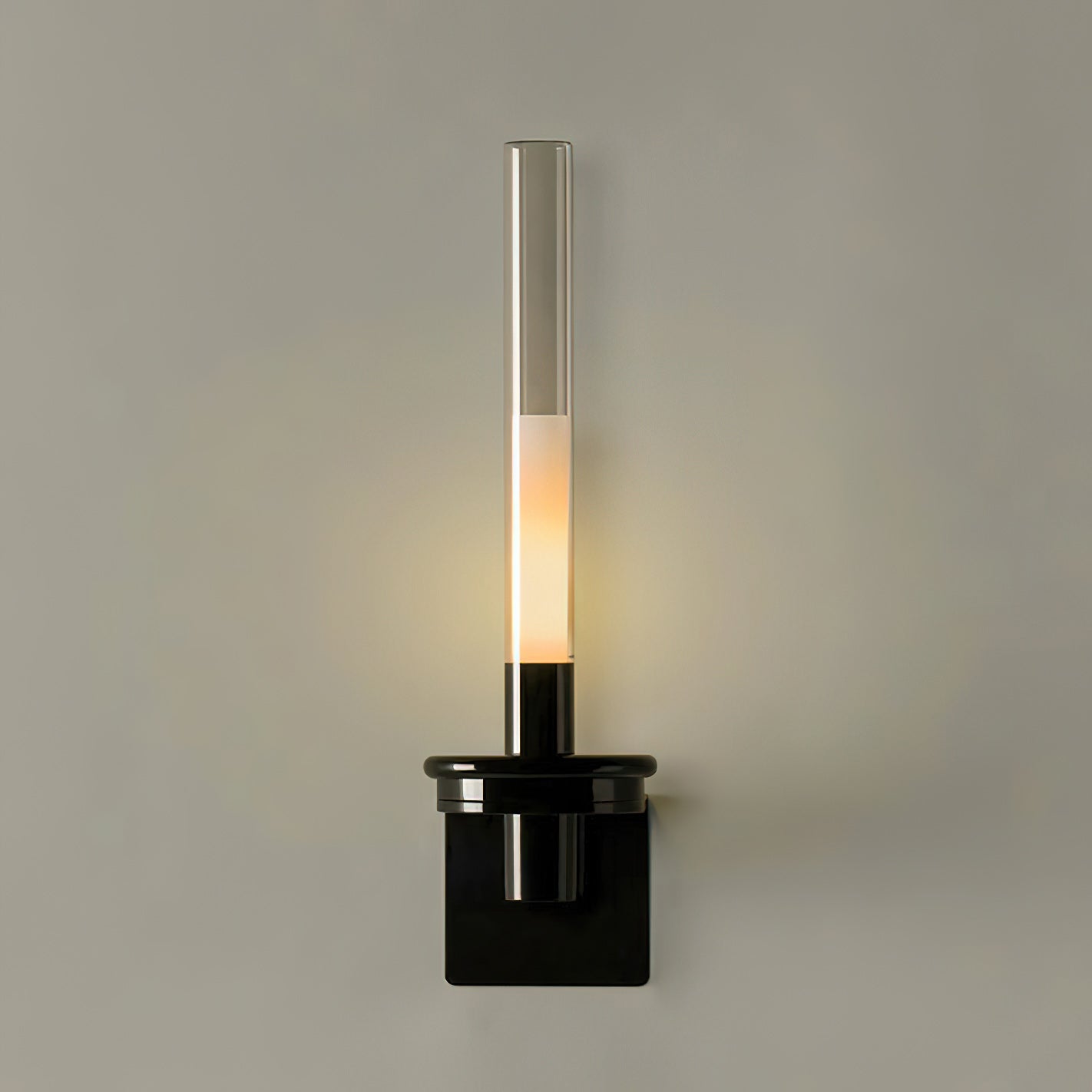Glass Tube Wall Lamp, Glossy Black Iron Base
