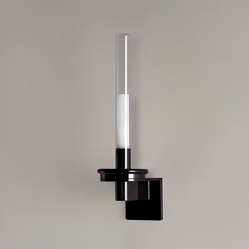 Glass Tube Wall Lamp, Glossy Black Iron Base