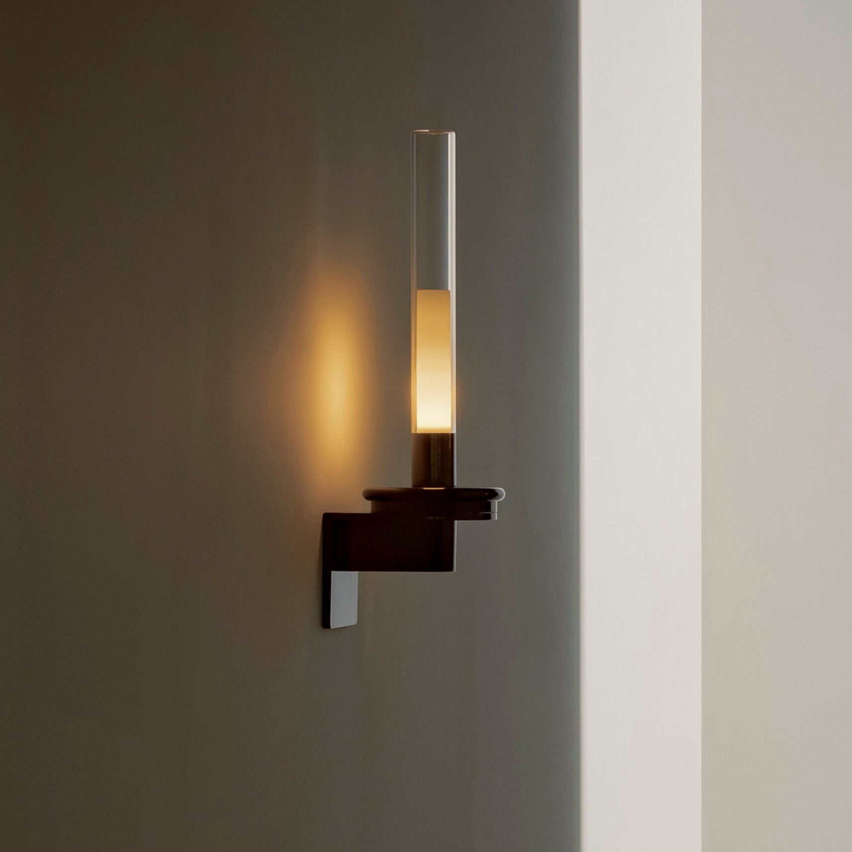 Glass Tube Wall Lamp, Glossy Black Iron Base
