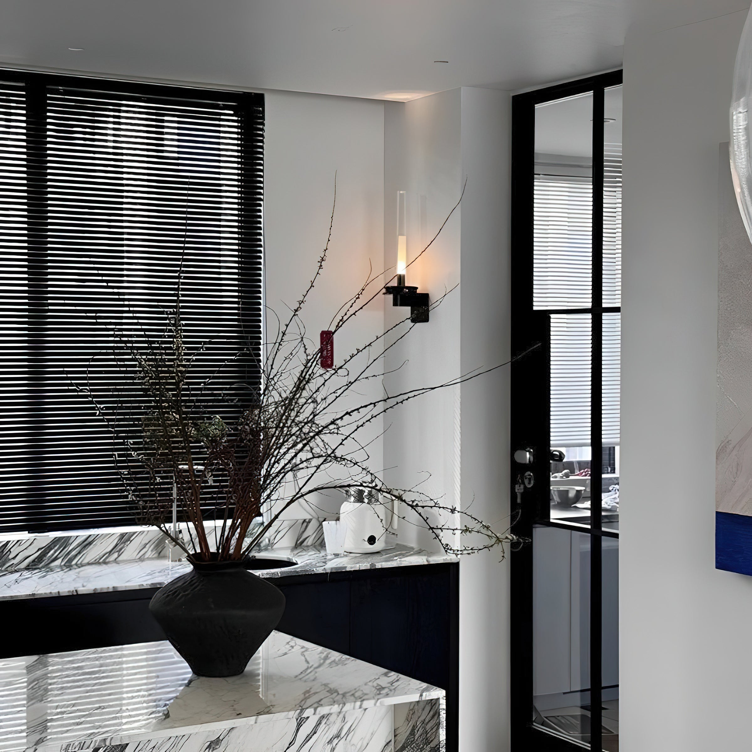 Glass Tube Wall Lamp, Glossy Black Iron Base