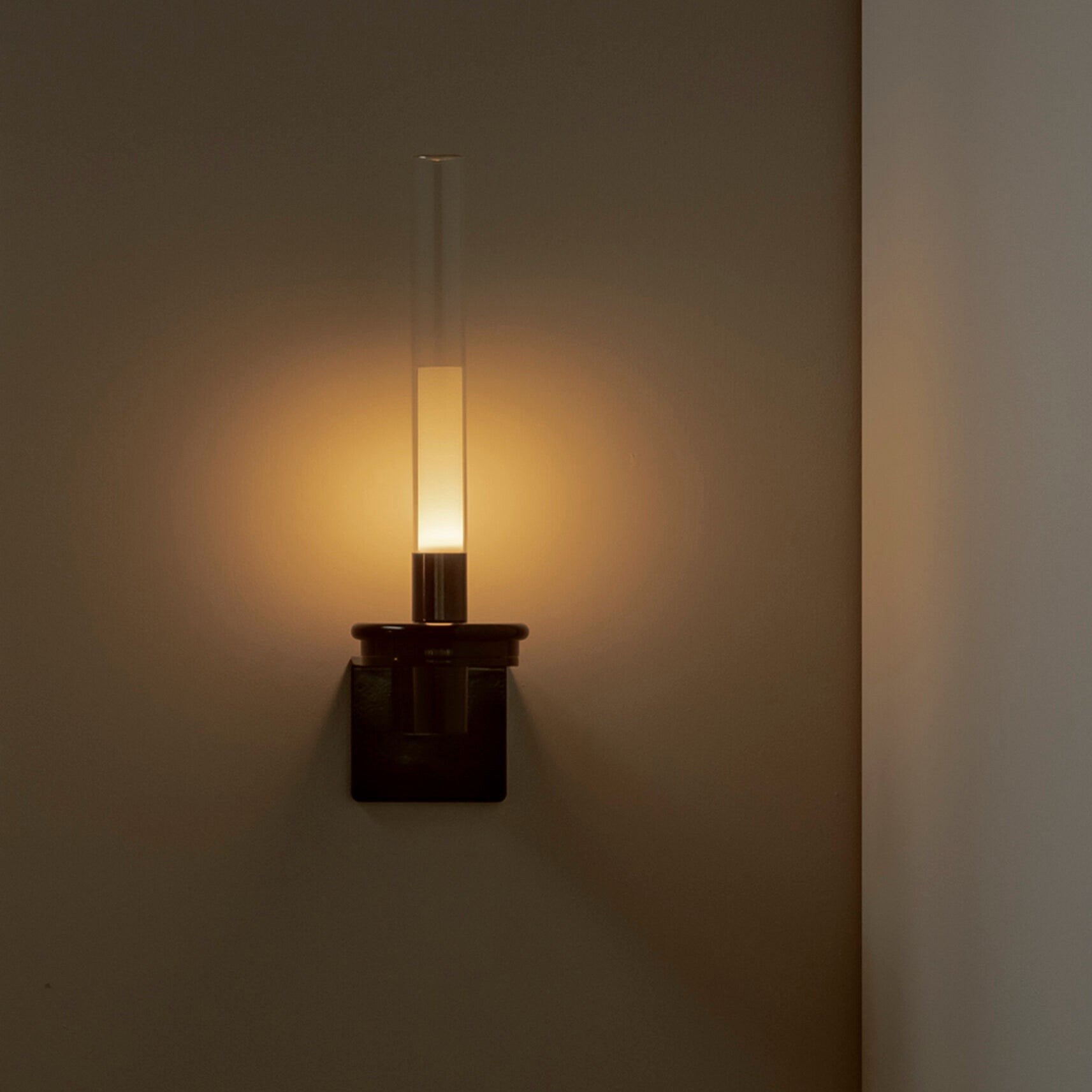 Glass Tube Wall Lamp, Glossy Black Iron Base