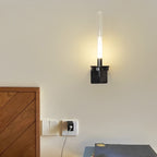 Glass Tube Wall Lamp, Glossy Black Iron Base