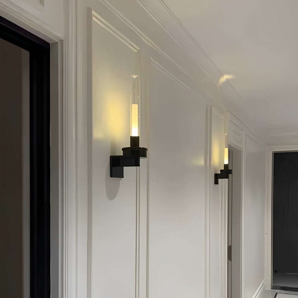 Glass Tube Wall Lamp, Glossy Black Iron Base