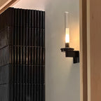 Glass Tube Wall Lamp, Glossy Black Iron Base