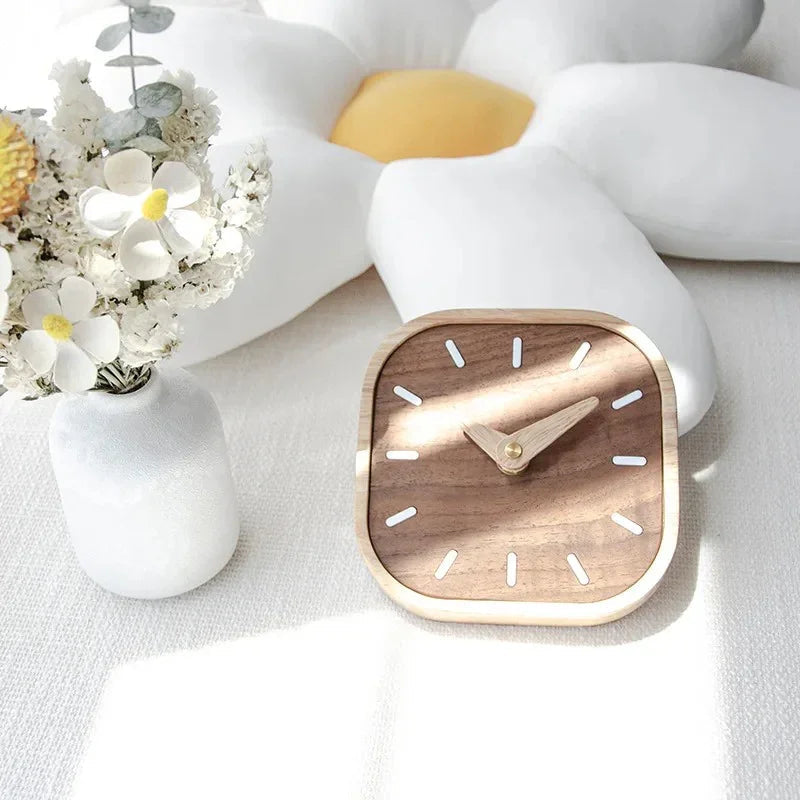 Table Clock Wood Silent Quartz Movement Desktop Clock