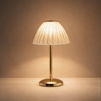 Dome Shade Cordless Table Lamp, Ribbed Transparent Shade, Touch Dimmer, Chrome Base