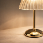 Dome Shade Cordless Table Lamp, Ribbed Transparent Shade, Touch Dimmer, Chrome Base