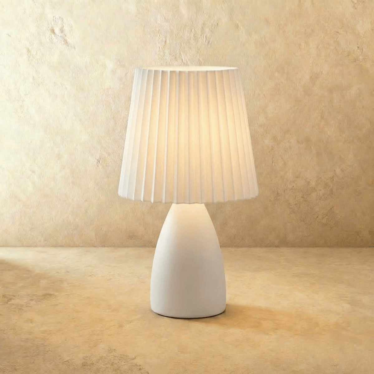 Table Lamp Ceramic Base Pleated Shade LED Trichromatic Light