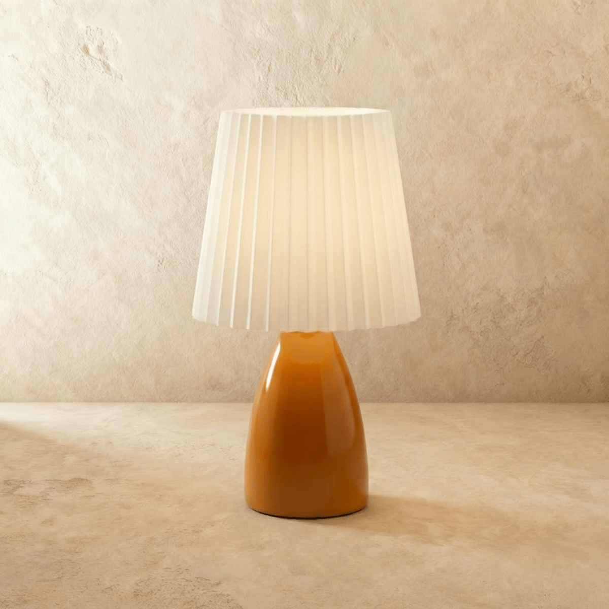 Table Lamp Ceramic Base Pleated Shade LED Trichromatic Light