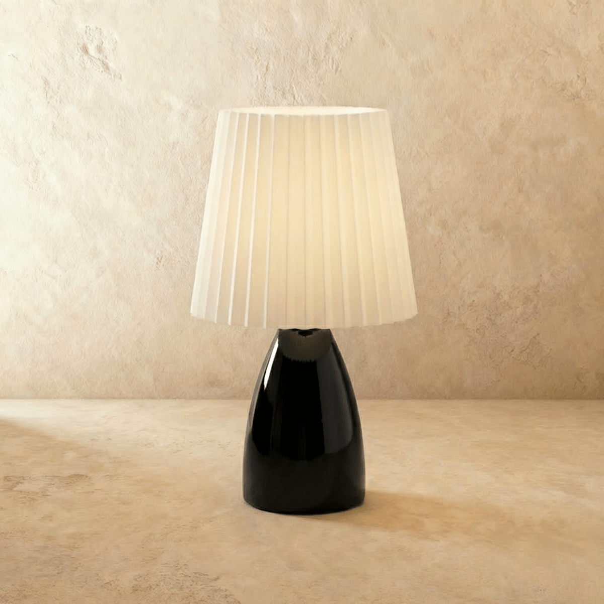 Table Lamp Ceramic Base Pleated Shade LED Trichromatic Light