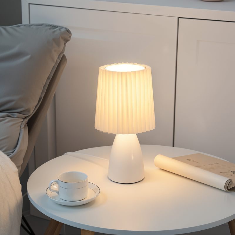 Table Lamp Ceramic Base Pleated Shade LED Trichromatic Light
