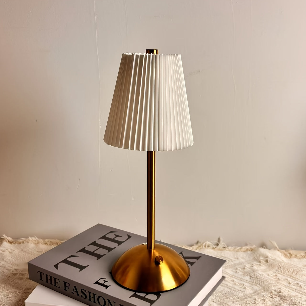 Table Lamp LED Touch Control Rechargeable Cordless Metal Fabric Shade
