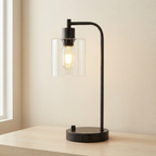 Table Lamp Set Dimmable Glass Shade USB Charging E26 LED