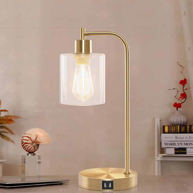 Table Lamp Set Dimmable Glass Shade USB Charging E26 LED