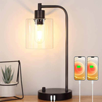 Table Lamp Set Dimmable Glass Shade USB Charging E26 LED