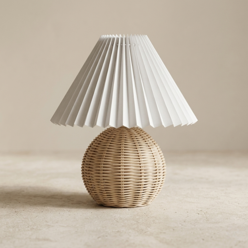 Table Lamp Woven Rattan LED Plug In Bedside Light