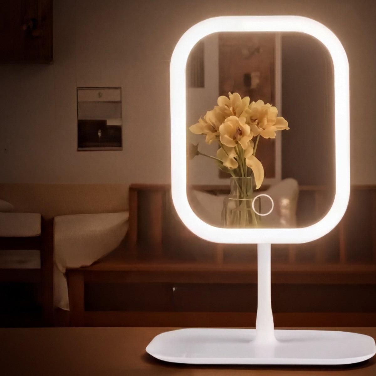 Vanity Mirror Integrated LED 360 Degree Rotating Tabletop Design