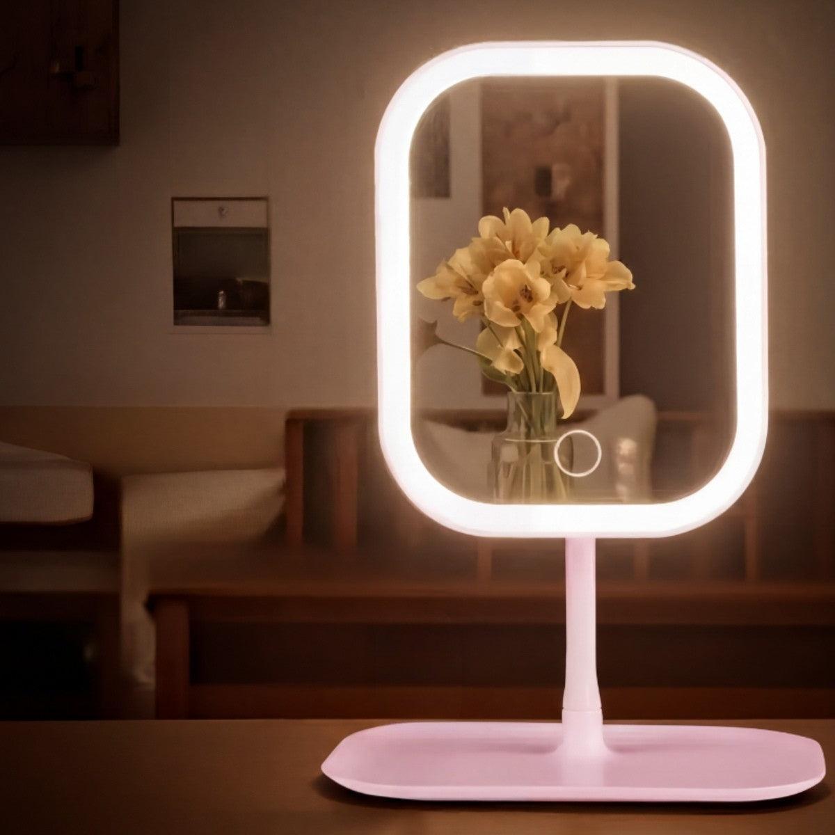 Vanity Mirror Integrated LED 360 Degree Rotating Tabletop Design
