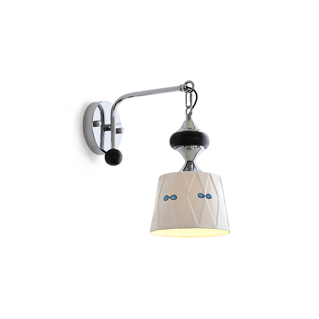 Ceramic Hanging Wall Sconce, Chrome Gooseneck & Oak