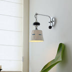 Ceramic Hanging Wall Sconce, Chrome Gooseneck & Oak