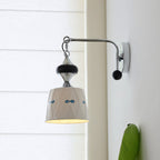 Ceramic Hanging Wall Sconce, Chrome Gooseneck & Oak