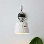 Ceramic Hanging Wall Sconce, Chrome Gooseneck & Oak