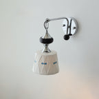 Ceramic Hanging Wall Sconce, Chrome Gooseneck & Oak