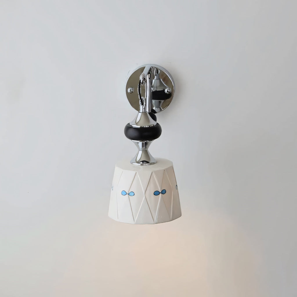 Ceramic Hanging Wall Sconce, Chrome Gooseneck & Oak