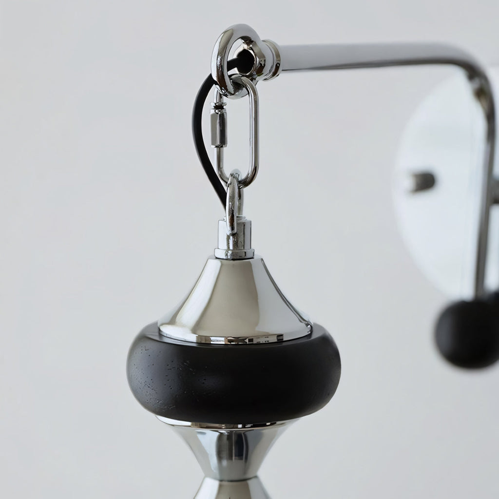 Ceramic Hanging Wall Sconce, Chrome Gooseneck & Oak