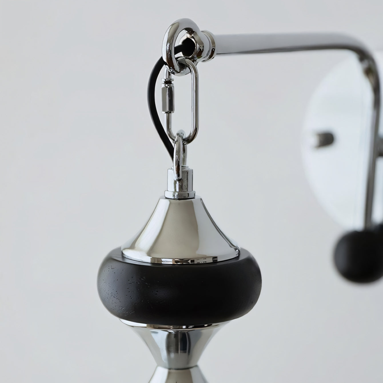 Ceramic Hanging Wall Sconce, Chrome Gooseneck & Oak