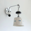 Ceramic Hanging Wall Sconce, Chrome Gooseneck & Oak