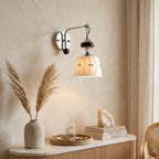 Ceramic Hanging Wall Sconce, Chrome Gooseneck & Oak