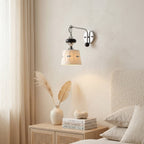Ceramic Hanging Wall Sconce, Chrome Gooseneck & Oak