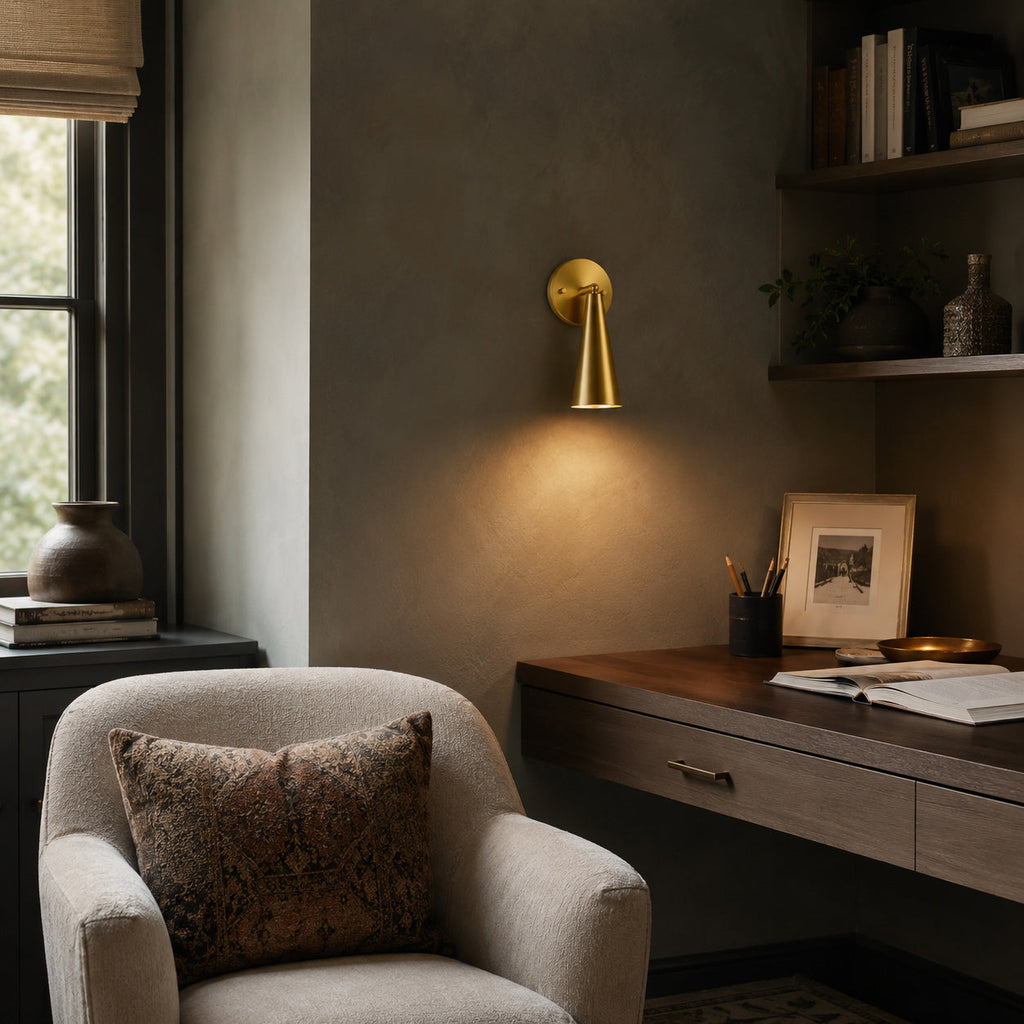 Adjustable Tapered Cone Swivel Wall Sconce, Brass