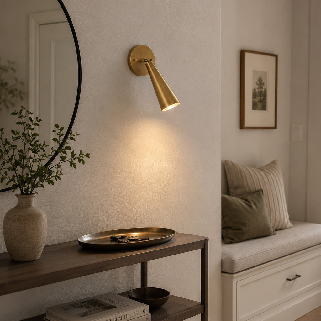 Adjustable Tapered Cone Swivel Wall Sconce, Brass