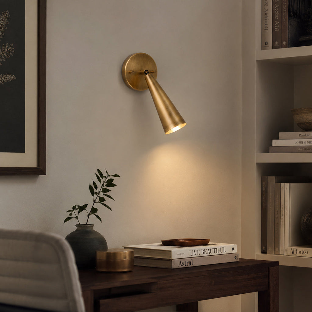 Adjustable Tapered Cone Swivel Wall Sconce, Brass