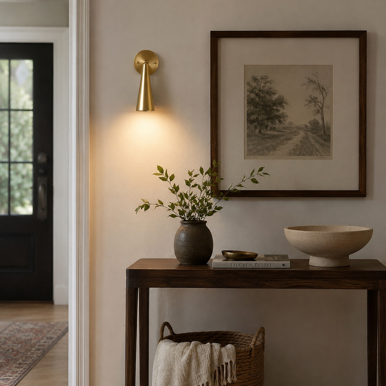 Adjustable Tapered Cone Swivel Wall Sconce, Brass