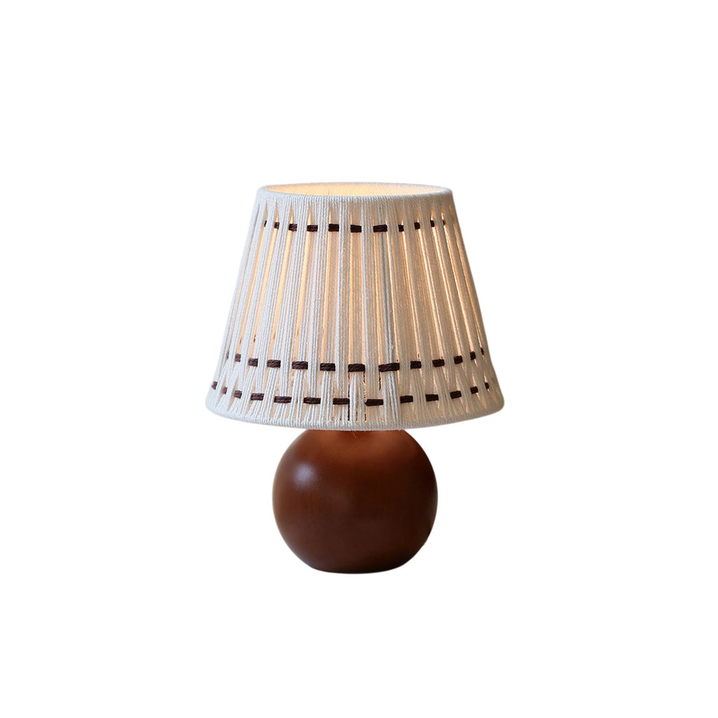 Woven Cotton Shade Table Lamp, Wood Sphere Base