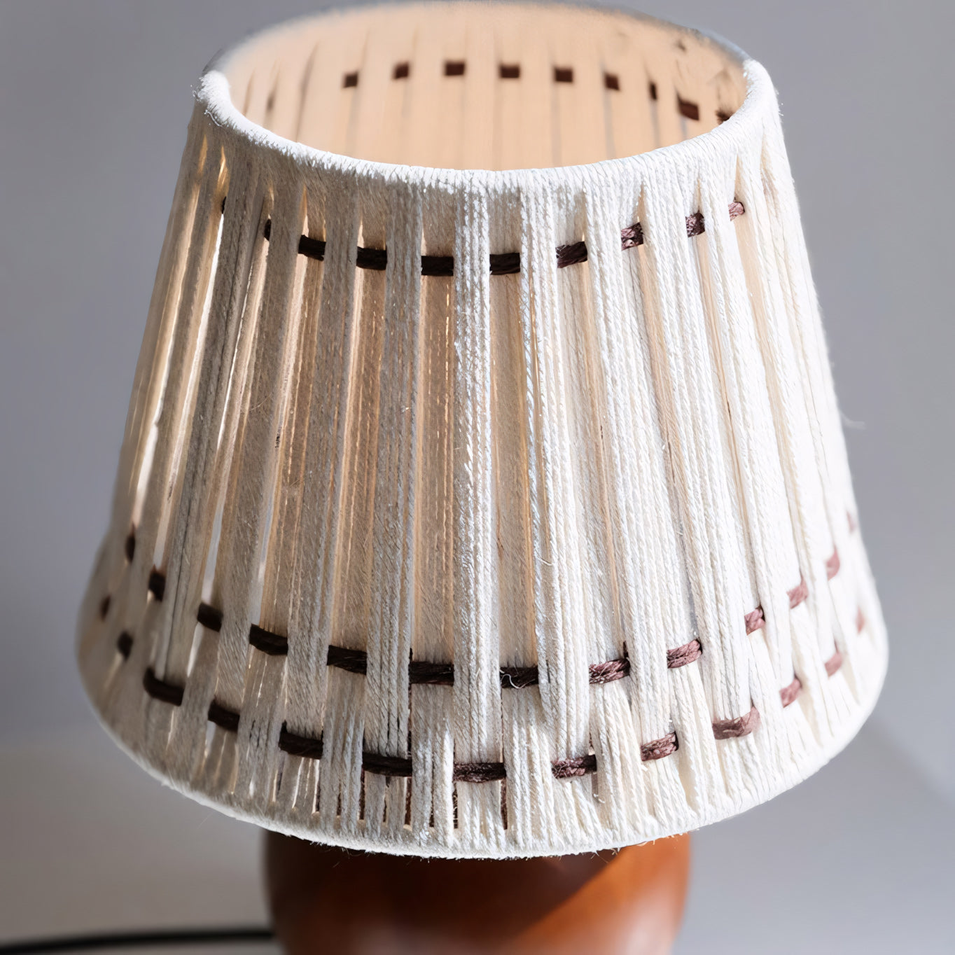Woven Cotton Shade Table Lamp, Wood Sphere Base