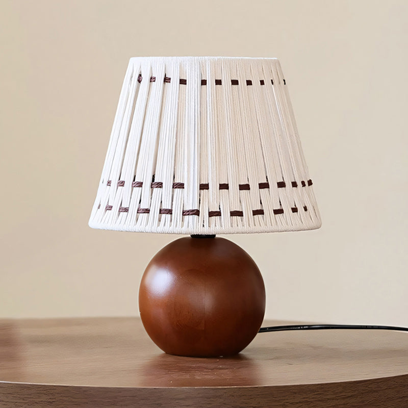 Woven Cotton Shade Table Lamp, Wood Sphere Base