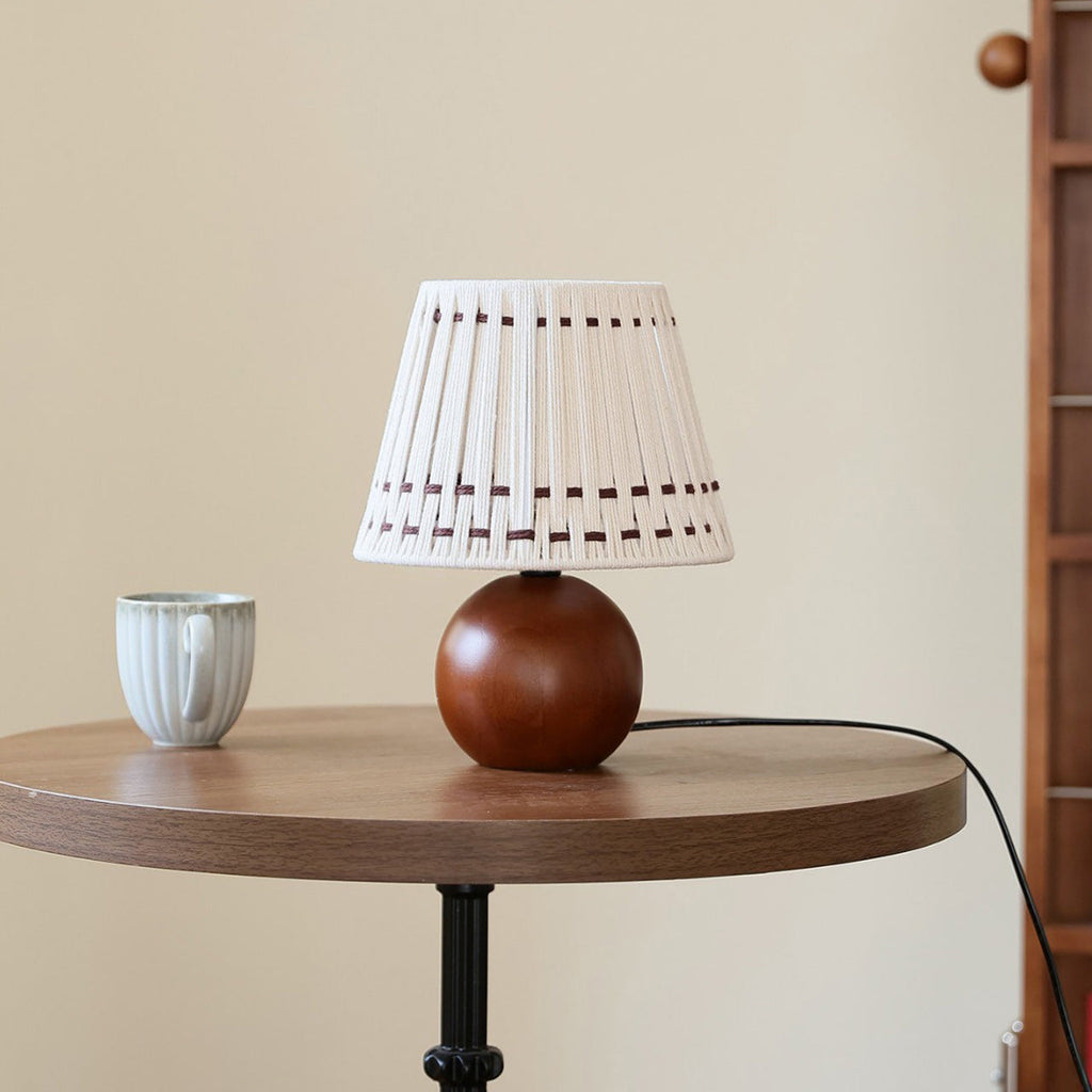 Woven Cotton Shade Table Lamp, Wood Sphere Base