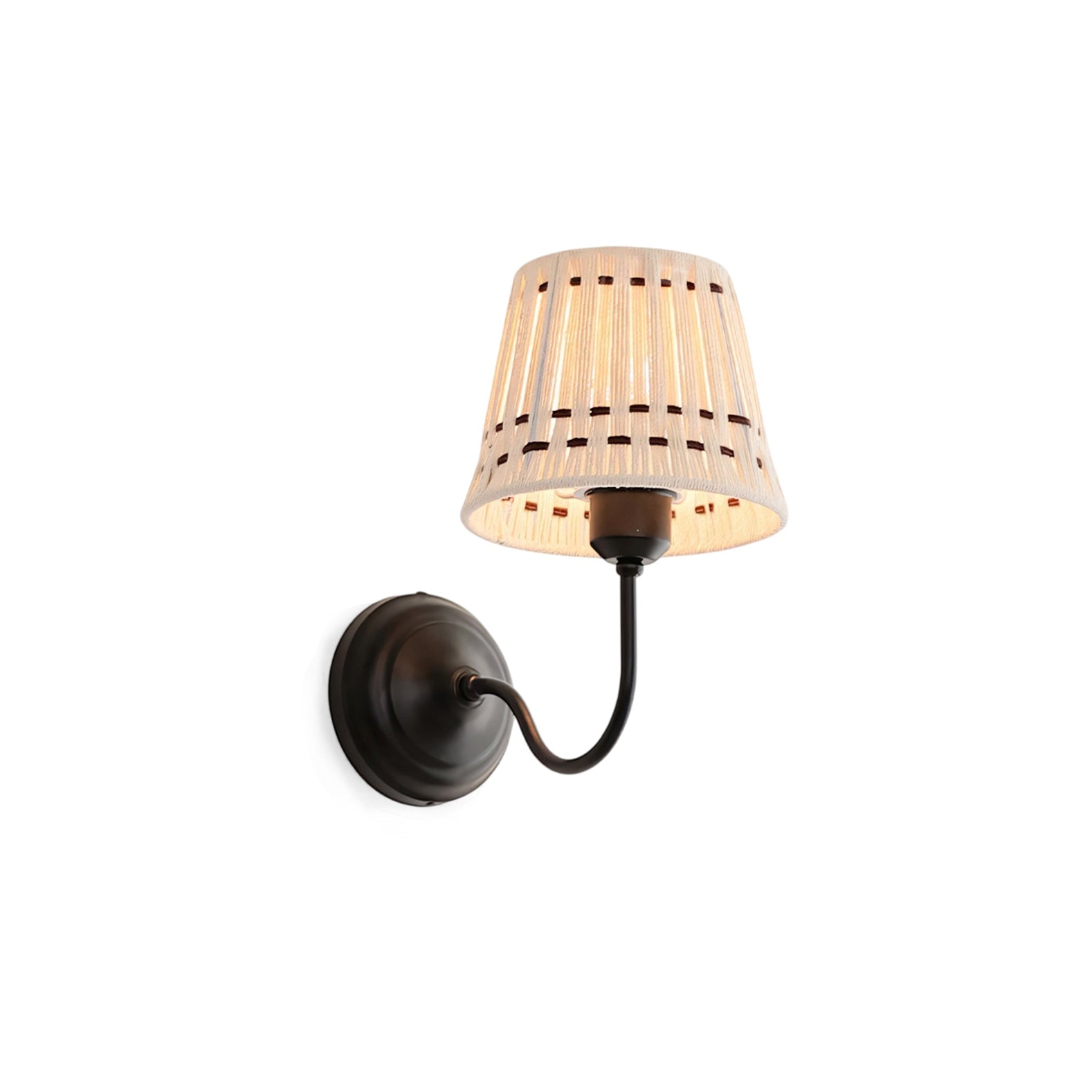 Hand-Woven Cotton Drum Wall Sconce, Curved Arm