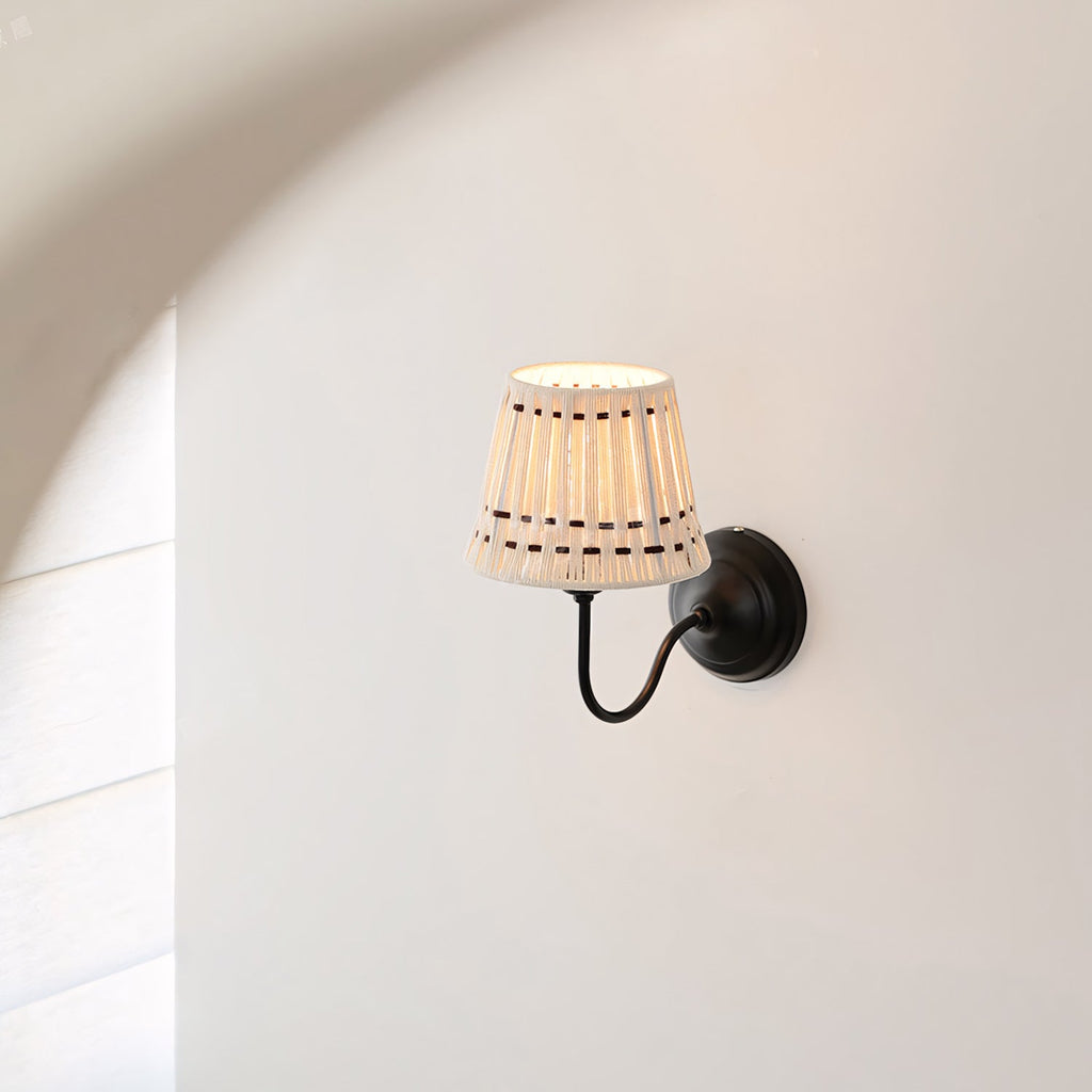Hand-Woven Cotton Drum Wall Sconce, Curved Arm