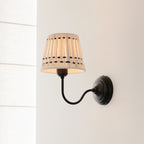 Hand-Woven Cotton Drum Wall Sconce, Curved Arm