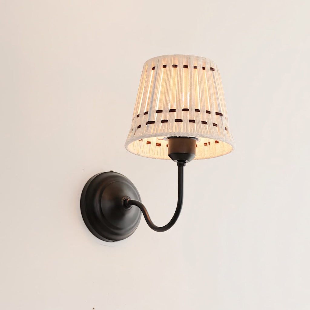 Hand-Woven Cotton Drum Wall Sconce, Curved Arm