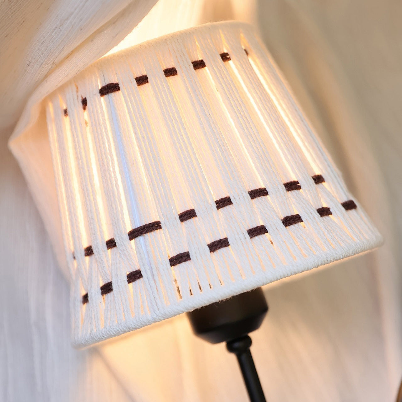 Hand-Woven Cotton Drum Wall Sconce, Curved Arm