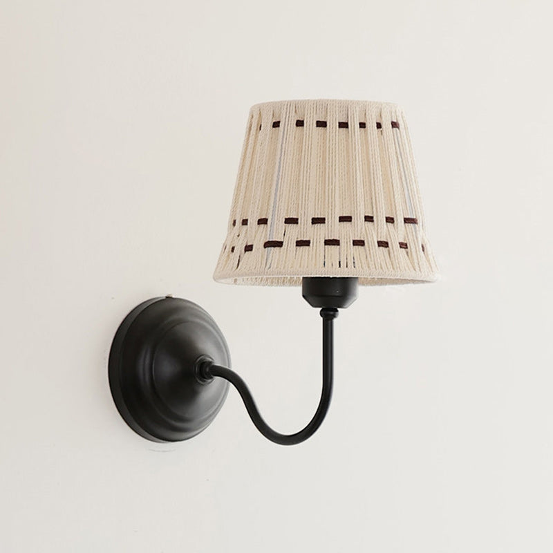Hand-Woven Cotton Drum Wall Sconce, Curved Arm